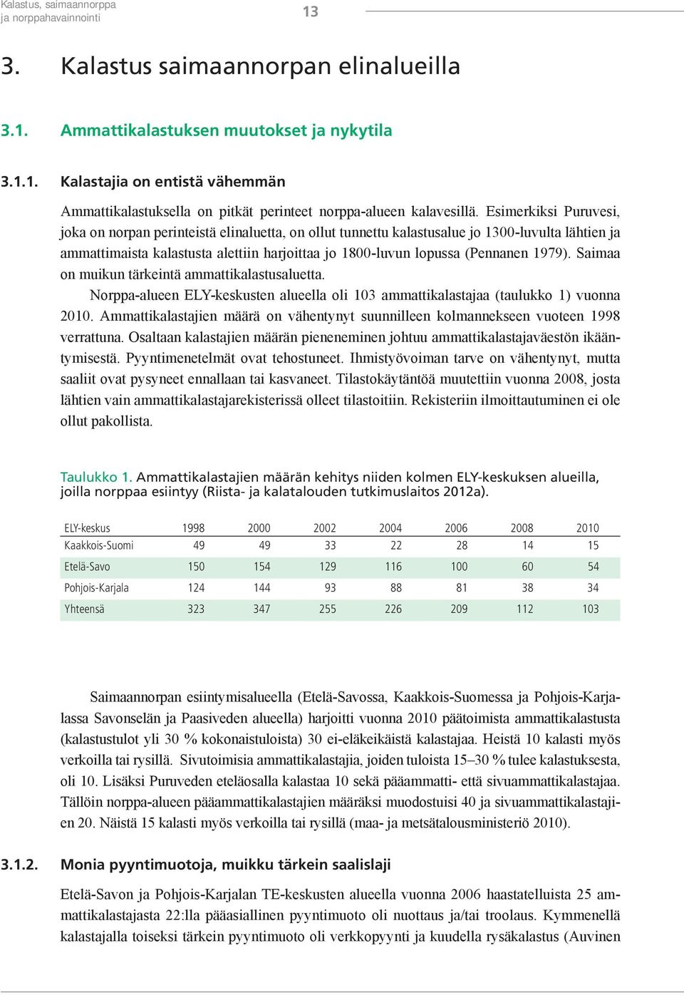 1979). Saimaa on muikun tärkeintä ammattikalastusaluetta. Norppa-alueen ELY-keskusten alueella oli 103 ammattikalastajaa (taulukko 1) vuonna 2010.