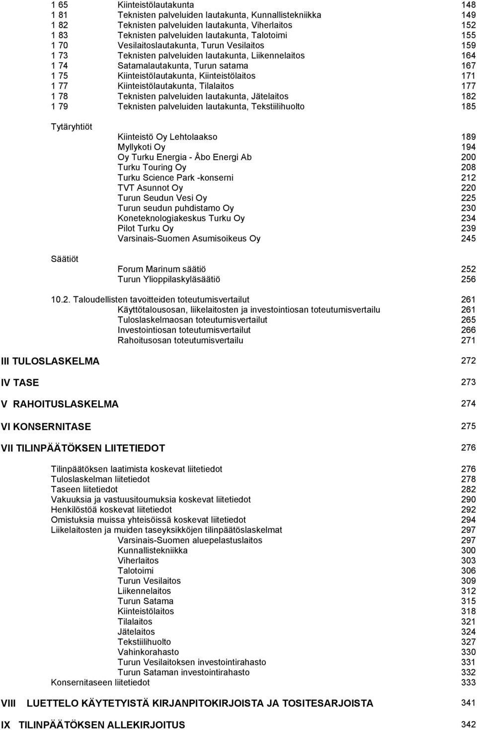 Kiinteistölautakunta, Tilalaitos 177 1 78 Teknisten palveluiden lautakunta, Jätelaitos 182 1 79 Teknisten palveluiden lautakunta, Tekstiilihuolto 185 Tytäryhtiöt Säätiöt Kiinteistö Oy Lehtolaakso 189