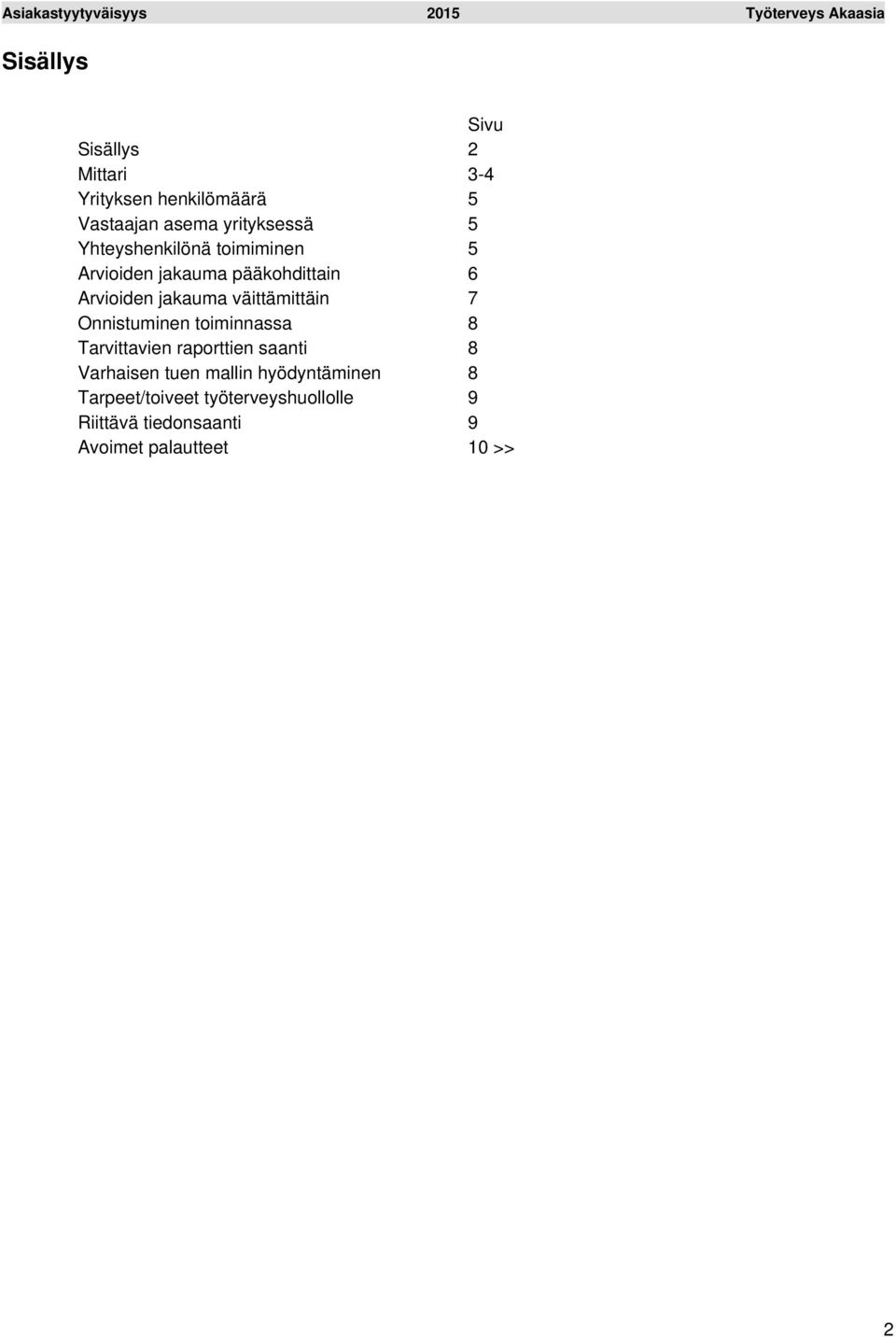 jakauma väittämittäin 7 Onnistuminen toiminnassa 8 Tarvittavien raporttien saanti 8 Varhaisen tuen