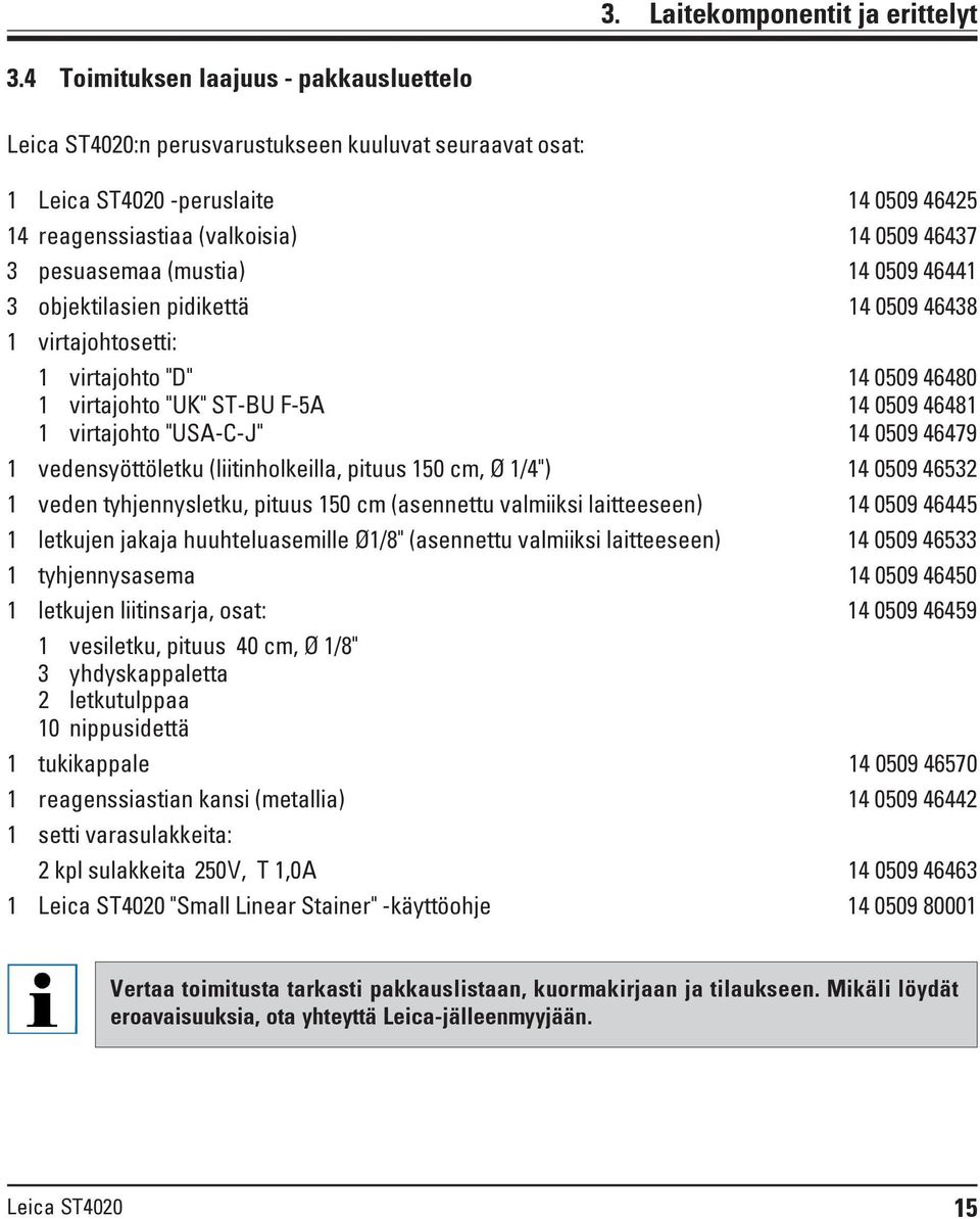 (mustia) 14 0509 46441 3 objektilasien pidikettä 14 0509 46438 1 virtajohtosetti: 1 virtajohto "D" 14 0509 46480 1 virtajohto "UK" ST-BU F-5A 14 0509 46481 1 virtajohto "USA-C-J" 14 0509 46479 1