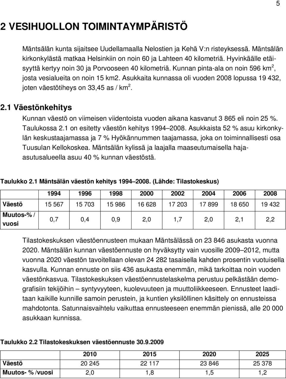 Asukkaita kunnassa oli vuoden 28 lopussa 19 432, joten väestötiheys on 33,45 as / km 2. 2.1 Väestönkehitys Kunnan väestö on viimeisen viidentoista vuoden aikana kasvanut 3 865 eli noin 25 %.