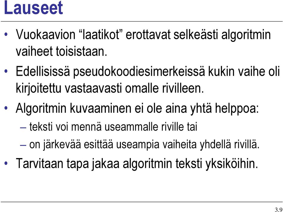 Algoritmin kuvaaminen ei ole aina yhtä helppoa: teksti voi mennä useammalle riville tai on