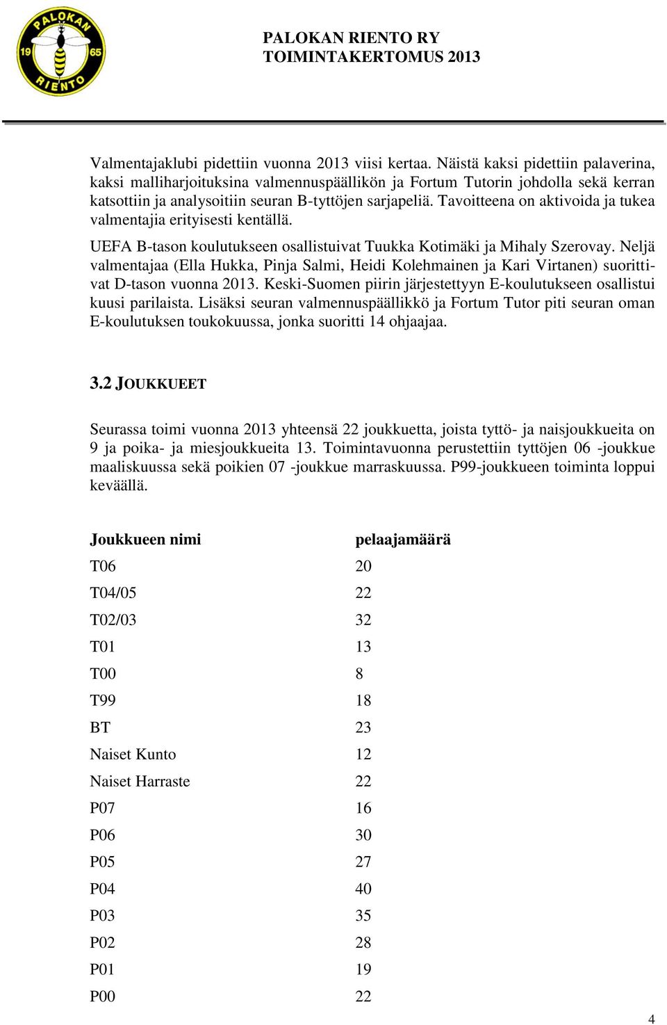 Tavoitteena on aktivoida ja tukea valmentajia erityisesti kentällä. UEFA B-tason koulutukseen osallistuivat Tuukka Kotimäki ja Mihaly Szerovay.