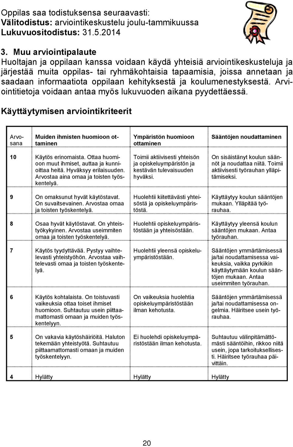 oppilaan kehityksestä ja koulumenestyksestä. Arviointitietoja voidaan antaa myös lukuvuoden aikana pyydettäessä.