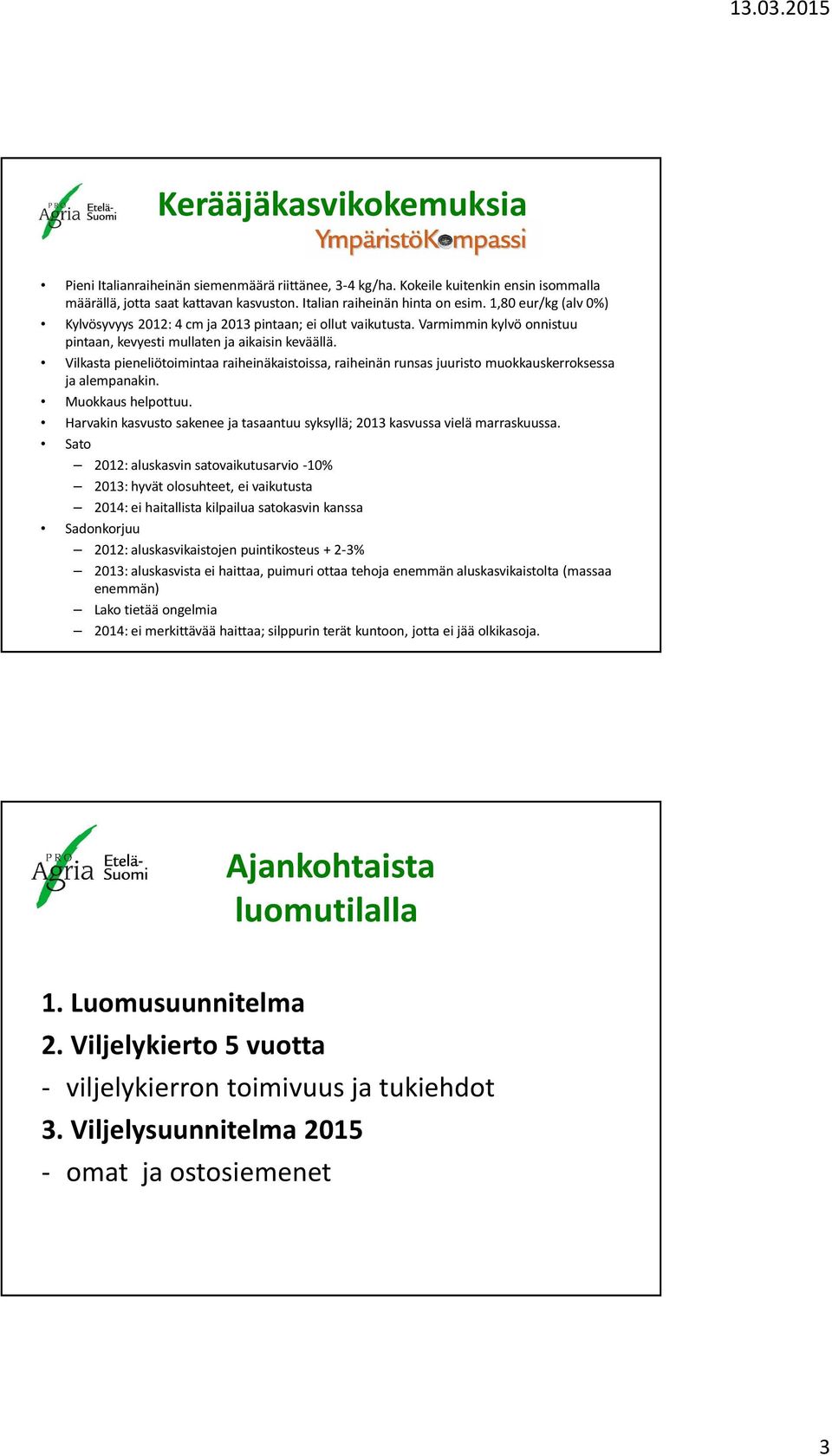 Vilkasta pieneliötoimintaa raiheinäkaistoissa, raiheinän runsas juuristo muokkauskerroksessa ja alempanakin. Muokkaus helpottuu.