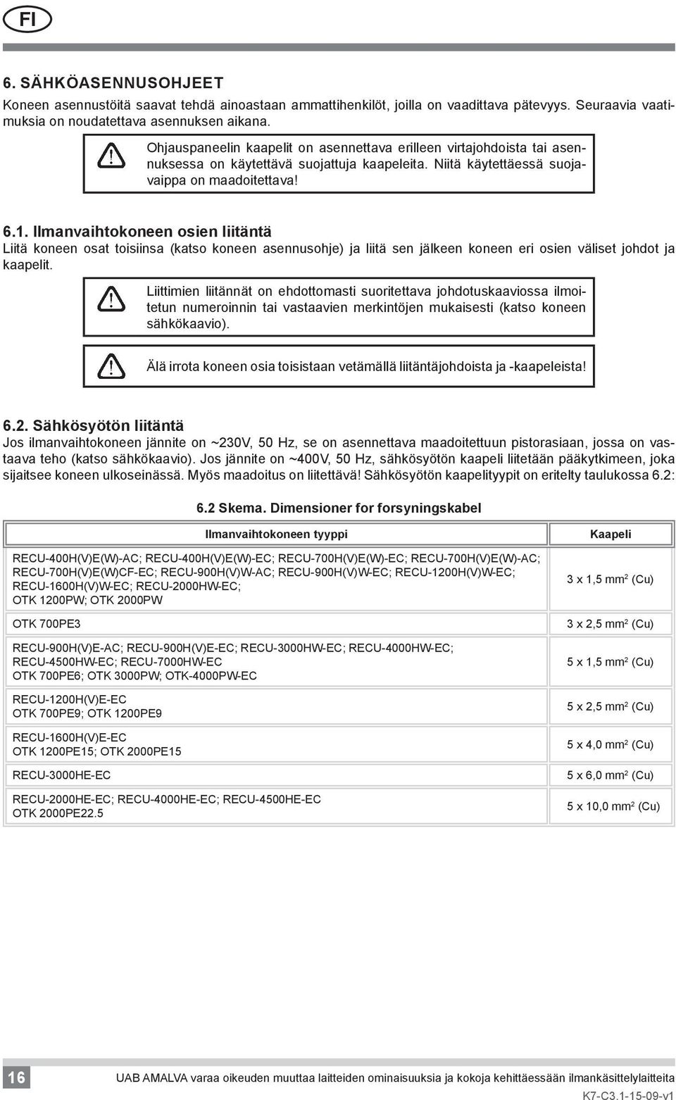 Ilmanvaihtokoneen osien liitäntä Liitä koneen osat toisiinsa (katso koneen asennusohje) ja liitä sen jälkeen koneen eri osien väliset johdot ja kaapelit.