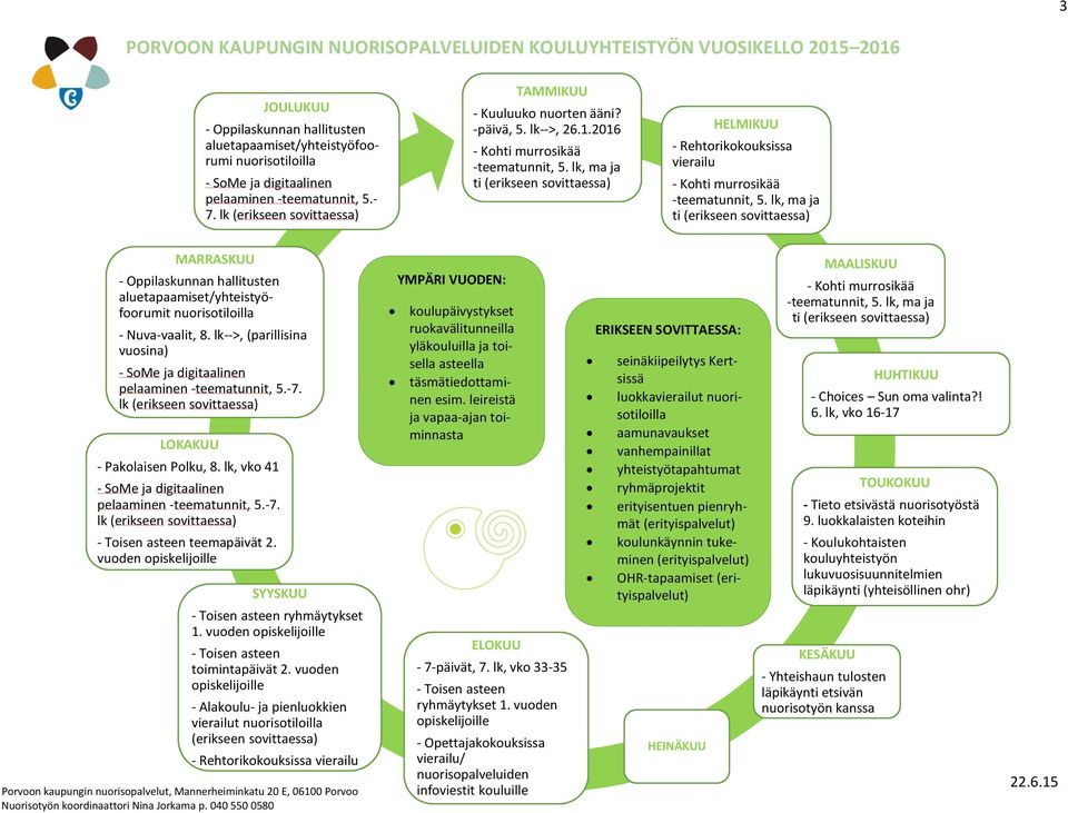 lk, ma ja ti (erikseen sovittaessa) HELMIKUU - Rehtorikokouksissa vierailu - Kohti murrosikää -teematunnit, 5.