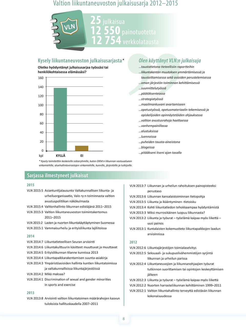 160 140 120 100 80 60 40 20 0 kpl KYLLÄ EI * Kysely toimitettiin keskeisille sidosryhmille, kuten OKM:n liikunnan vastuualueen virkamiehille, aluehallintovirastojen virkamiehille, kunnille,