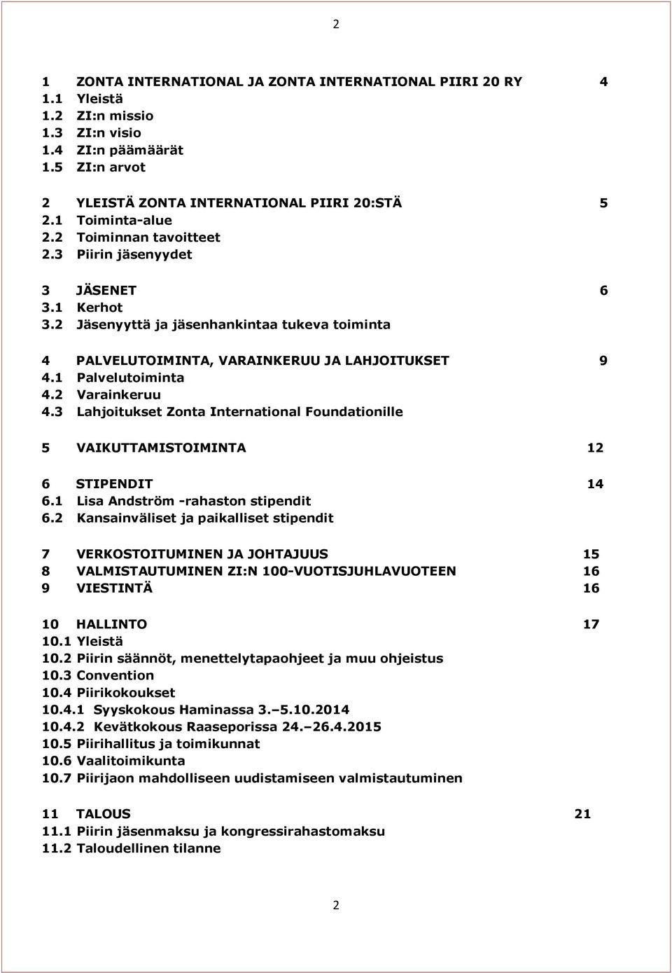 1 Palvelutoiminta 4.2 Varainkeruu 4.3 Lahjoitukset Zonta International Foundationille 5 VAIKUTTAMISTOIMINTA 12 6 STIPENDIT 14 6.1 Lisa Andström -rahaston stipendit 6.