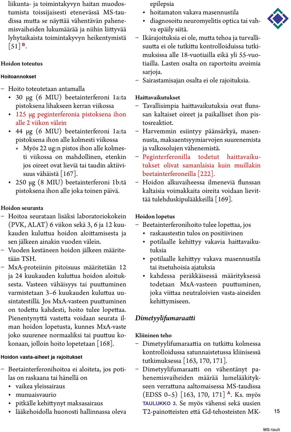 Hoidon toteutus Hoitoannokset Hoito toteutetaan antamalla 30 µg (6 MIU) beetainterferoni 1a:ta pistoksena lihakseen kerran viikossa 125 µg peginterferonia pistoksena ihon alle 2 viikon välein 44 µg