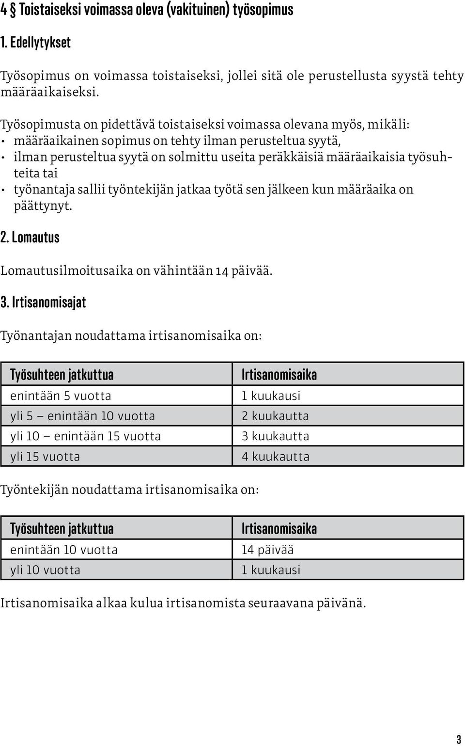 työsuhteita tai työnantaja sallii työntekijän jatkaa työtä sen jälkeen kun määräaika on päättynyt. 2. Lomautus Lomautusilmoitusaika on vähintään 14 päivää. 3.