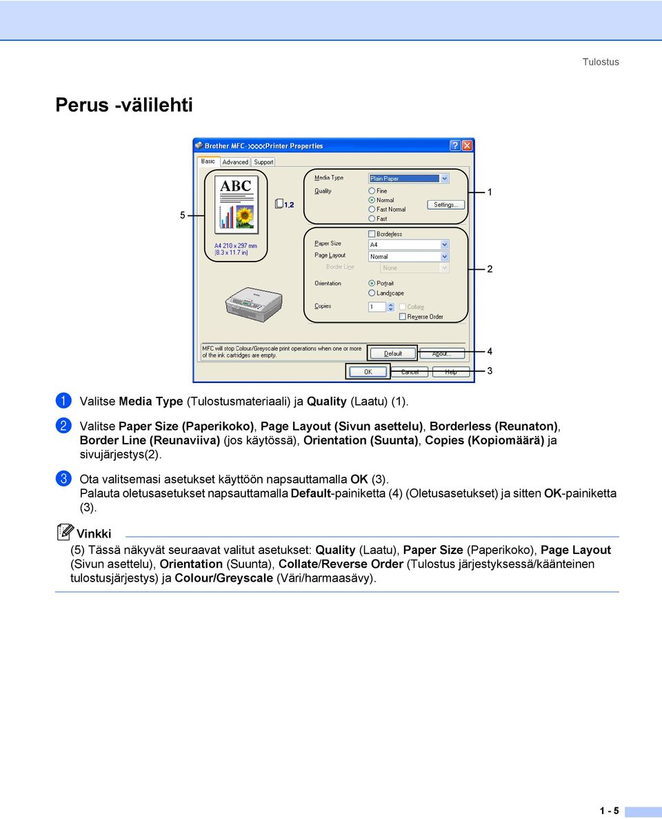sivujärjestys(2). c Ota valitsemasi asetukset käyttöön napsauttamalla OK (3).