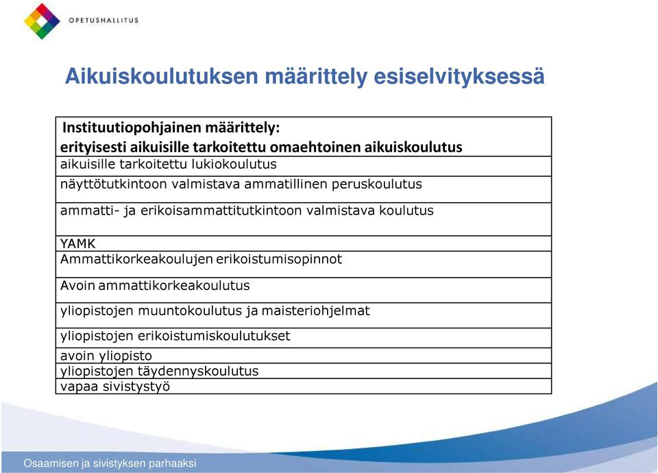 erikoisammattitutkintoon valmistava koulutus YAMK Ammattikorkeakoulujen erikoistumisopinnot Avoin ammattikorkeakoulutus