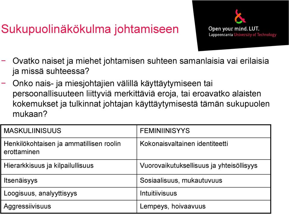 johtajan käyttäytymisestä tämän sukupuolen mukaan?