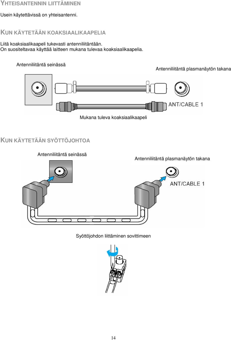 On suositeltavaa käyttää laitteen mukana tulevaa koaksiaalikaapelia.