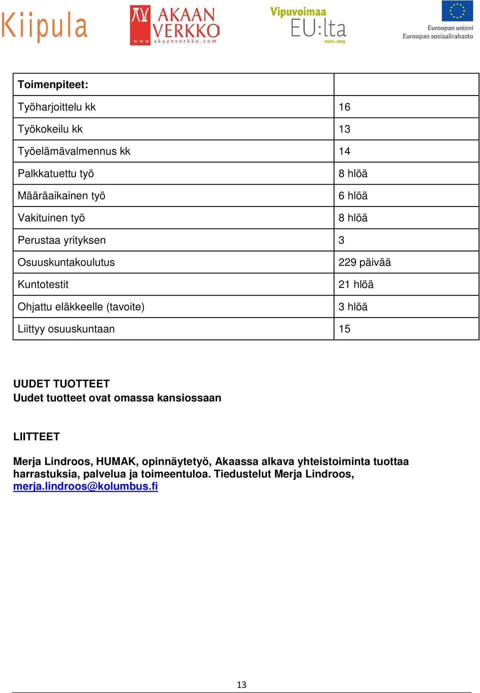 Liittyy osuuskuntaan 15 UUDET TUOTTEET Uudet tuotteet ovat omassa kansiossaan LIITTEET Merja Lindroos, HUMAK, opinnäytetyö,