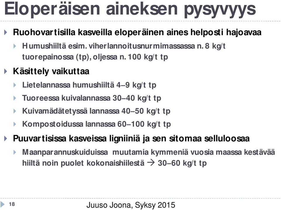 100 kg/t tp } Käsittely vaikuttaa } Lietelannassa humushiiltä 4 9 kg/t tp } Tuoreessa kuivalannassa 30 40 kg/t tp } Kuivamädätetyssä lannassa 40