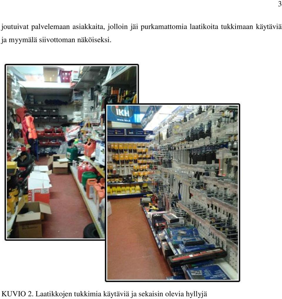 myymälä siivottoman näköiseksi. KUVIO 2.