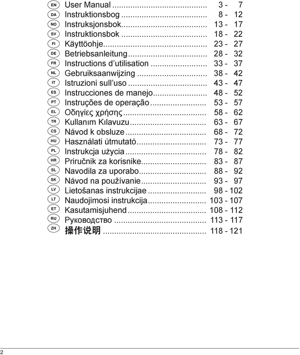 .. 48-52 Instruções de operação... 53-57 Οδηγίες χρήσης... 58-62 Kullanım Kılavuzu... 63-67 Návod k obsluze... 68-72 Használati útmutató... 73-77 Instrukcja użycia.