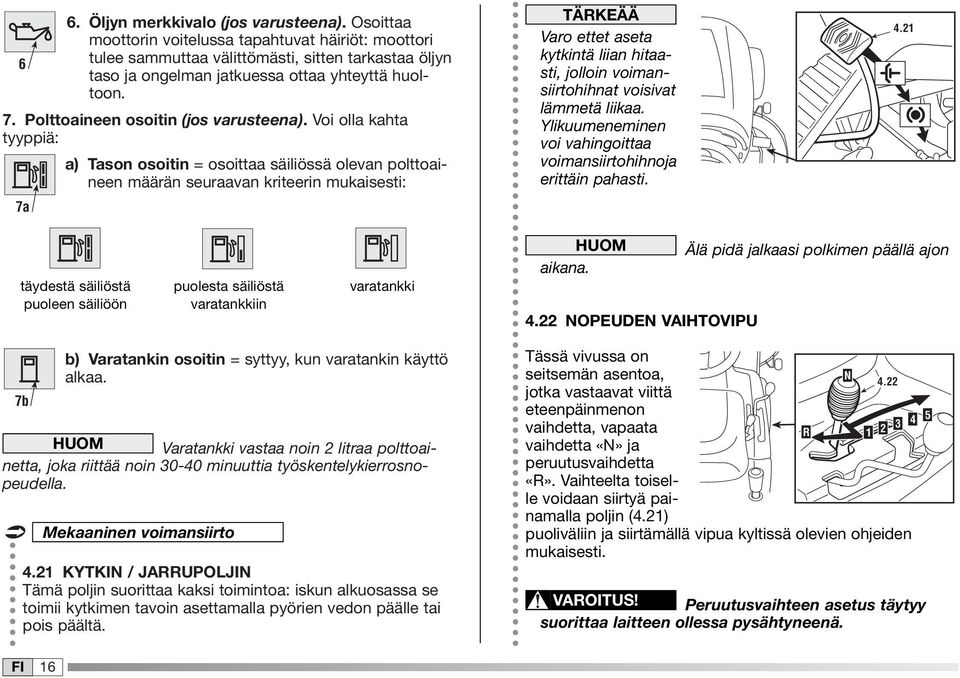 Polttoaineen osoitin (jos varusteena).