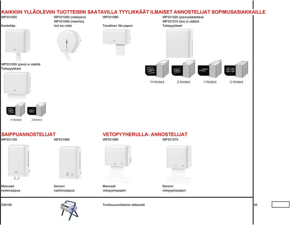 Isot wc-rullat Tavallinen Wc-paperi Taitepyyhkeet WP331030 (pieni) ei säätöä Taitepyyhkeet SAIPPUANNOSTELIJAT VETOPYYHERULLA-