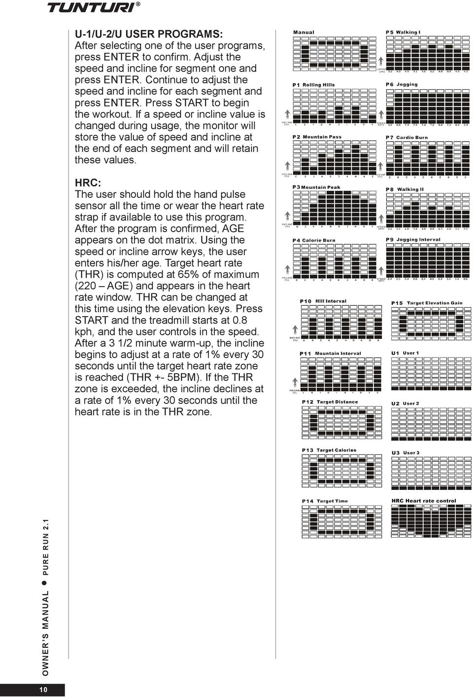 If a speed or incline value is changed during usage, the monitor will store the value of speed and incline at the end of each segment and will retain these values. OWNER S MANUAL PURE RUN 2.