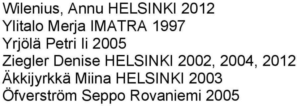 Denise HELSINKI 2002, 2004, 2012 Äkkijyrkkä