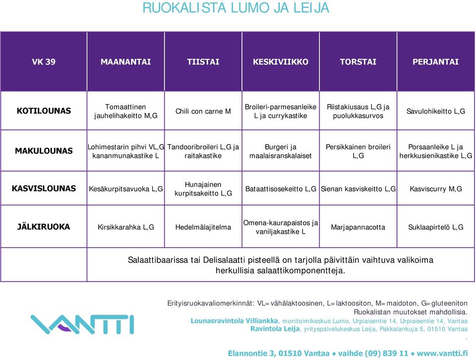 Kesäkurpitsavuoka Hunajainen kurpitsakeitto Bataattisosekeitto Sienan kasviskeitto Kasviscurry JÄLKIRUOKA Kirsikkarahka Hedelmälajitelma Omena-kaurapaistos ja vaniljakastike