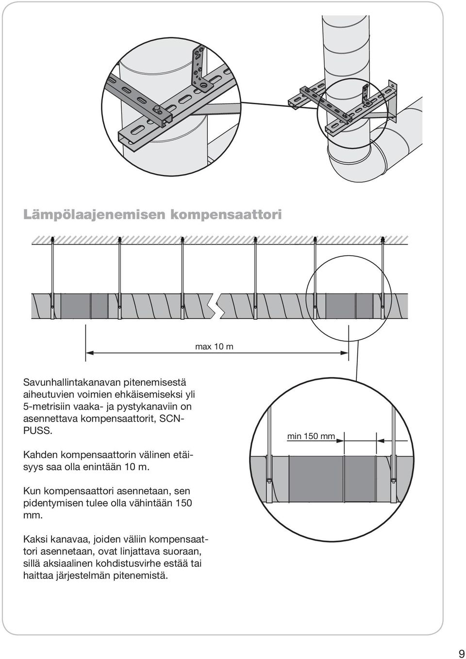 Kahden kompensaattorin välinen etäisyys saa olla enintään 10 m.