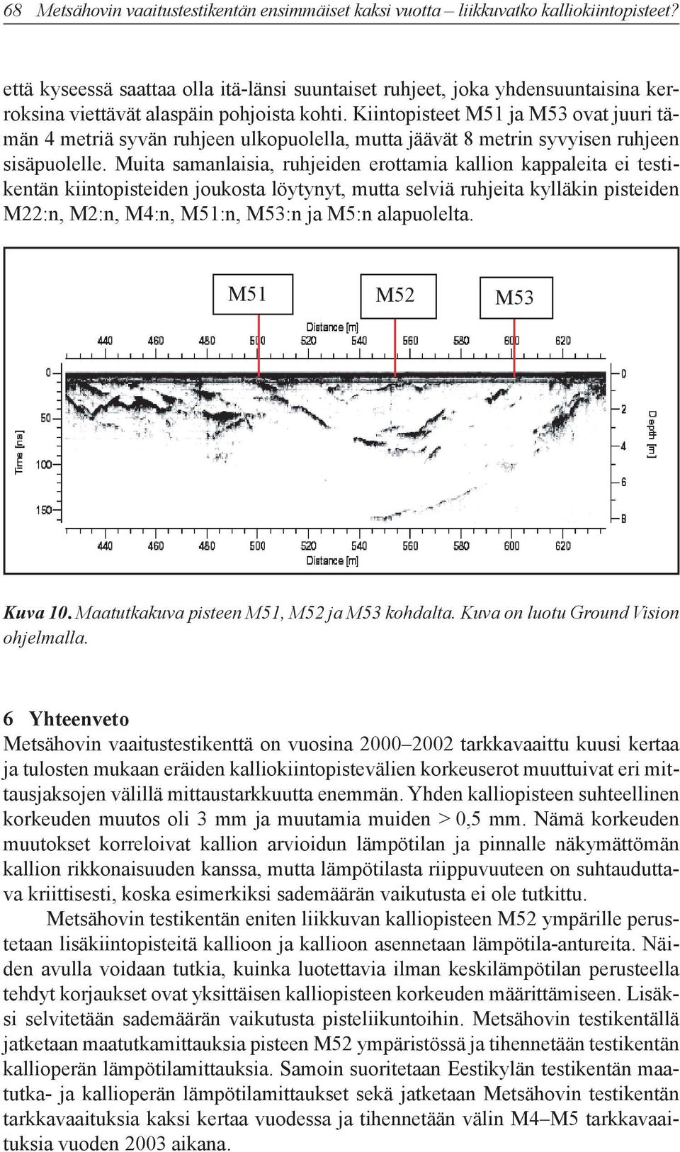 Kiintopisteet M51 ja M53 ovat juuri tämän 4 metriä syvän ruhjeen ulkopuolella, mutta jäävät 8 metrin syvyisen ruhjeen sisäpuolelle.