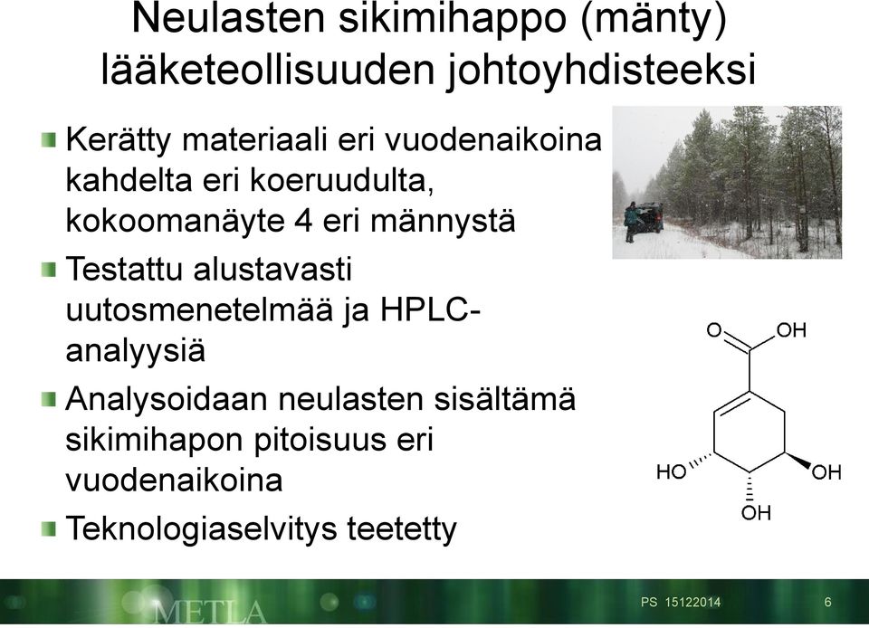 männystä Testattu alustavasti uutosmenetelmää ja HPLCanalyysiä Analysoidaan