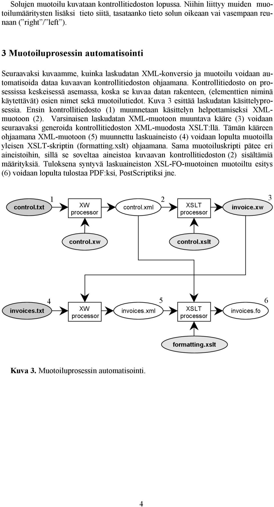 3 Muotoiluprosessin automatisointi S eur a a v a k s i k uv a a m m e, k ui n k a l a s k ud a ta n X M L -k on v er s i o j a m uotoi l u v oi d a a n a u- tom a ti s oi d a d a ta a k uv a a v a n