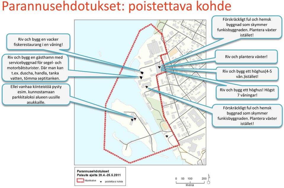 duscha, handla, tanka vatten, tömma septitanken. Ellei vanhaa kiinteistöä pysty esim. kunnostamaan parkkitaloksi alueen uusille asukkaille.