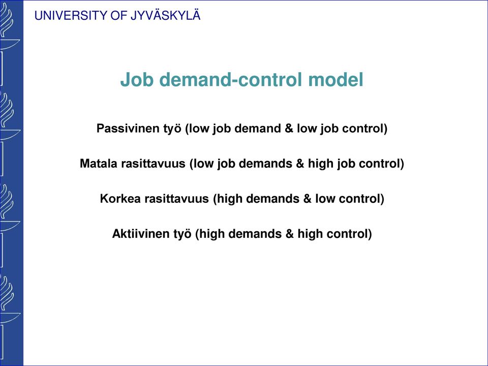 & high job control) Korkea rasittavuus (high demands &