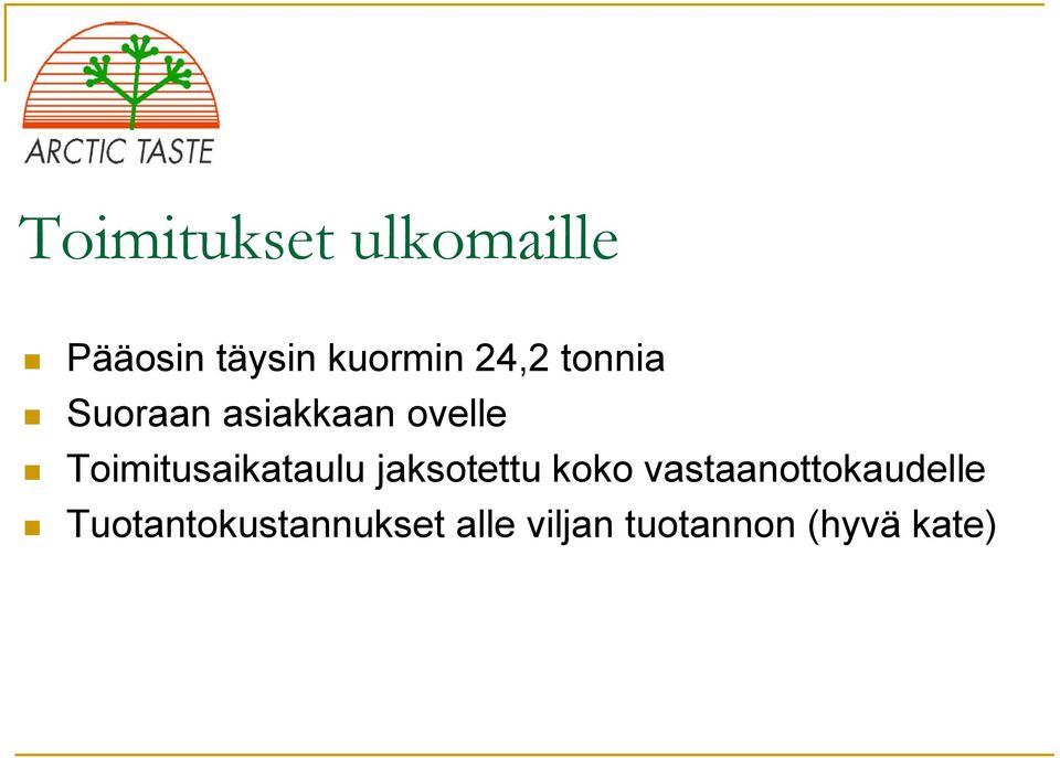 Toimitusaikataulu jaksotettu koko