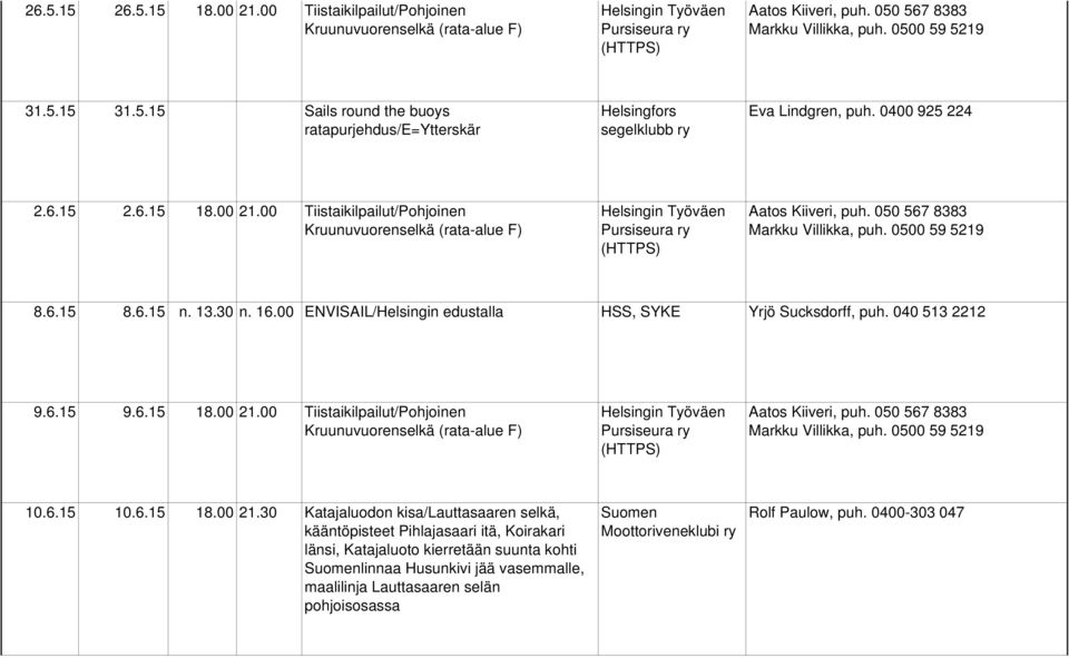 00 Tiistaikilpailut/Pohjoinen 10.6.15 10.6.15 18.00 21.