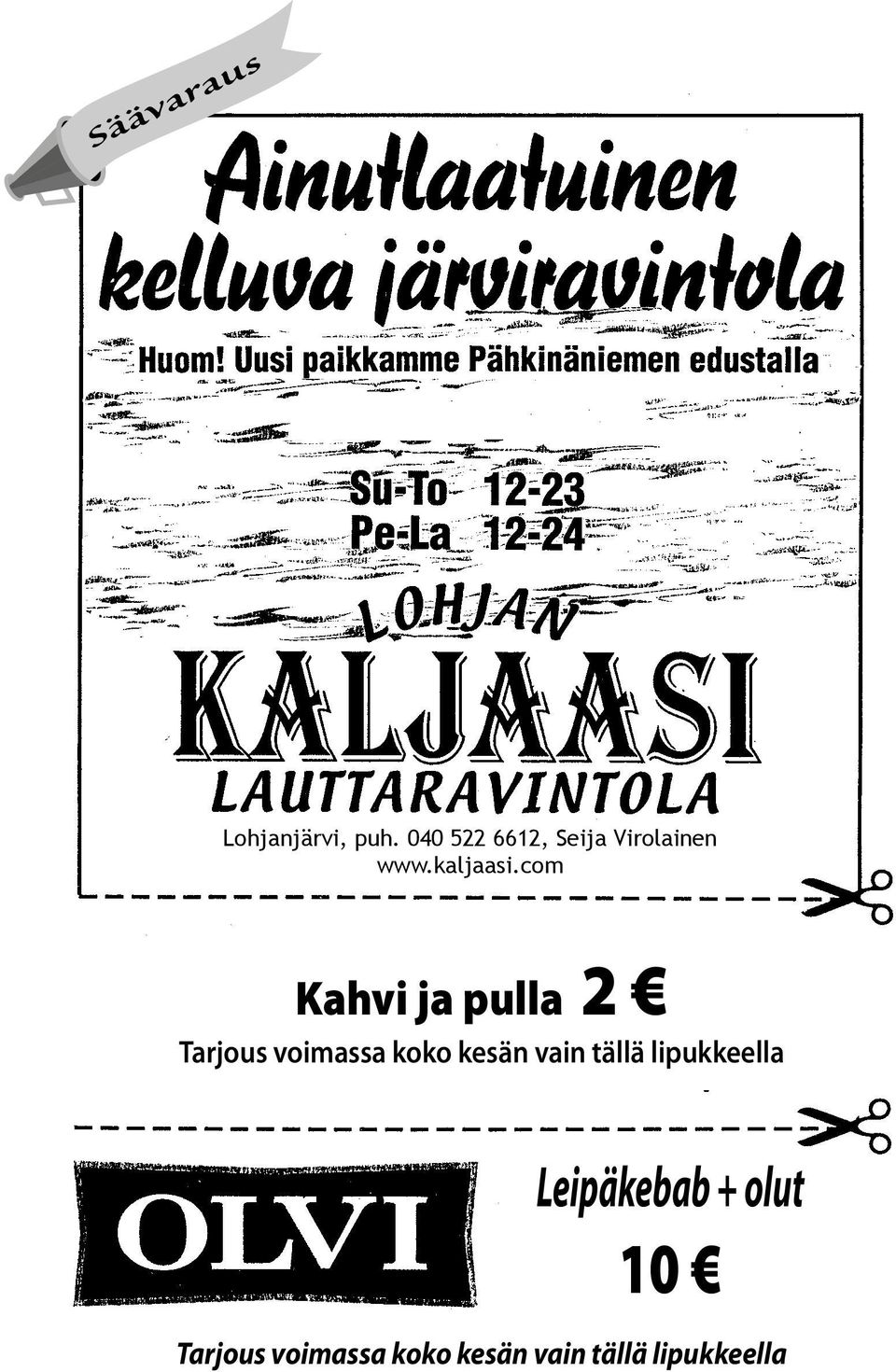 com Kahvi ja pulla 2 Tarjous voimassa koko kesän vain