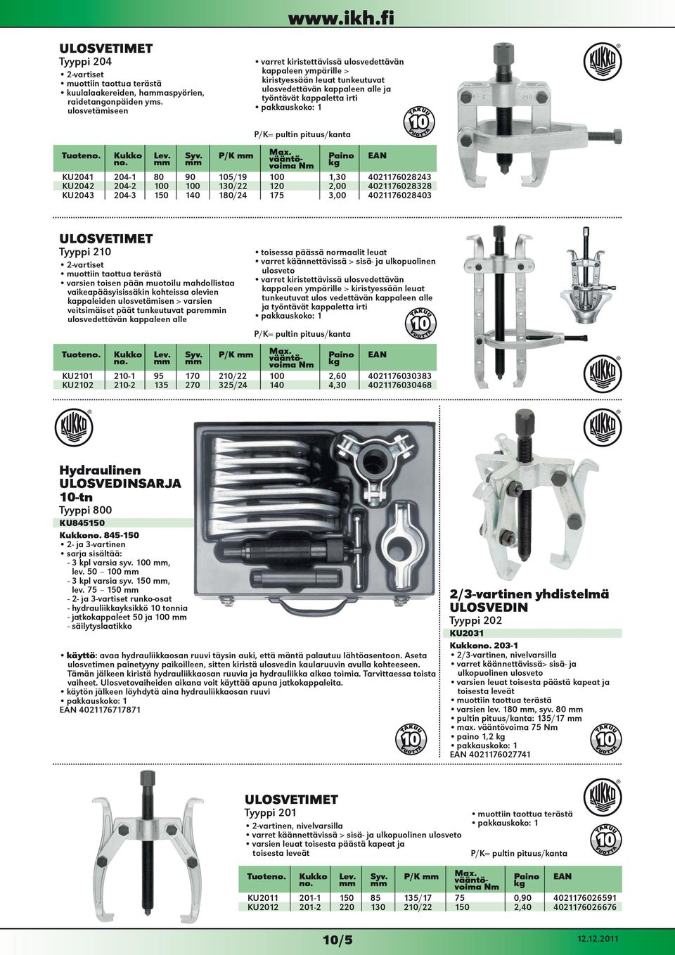 P/K KU2041 204-1 80 90 105/19 100 1,30 4021176028243 KU2042 204-2 100 100 130/22 120 2,00 4021176028328 KU2043 204-3 150 140 180/24 175 3,00 4021176028403 ULOSVETIMET Tyyppi 210 2-vartiset varsien