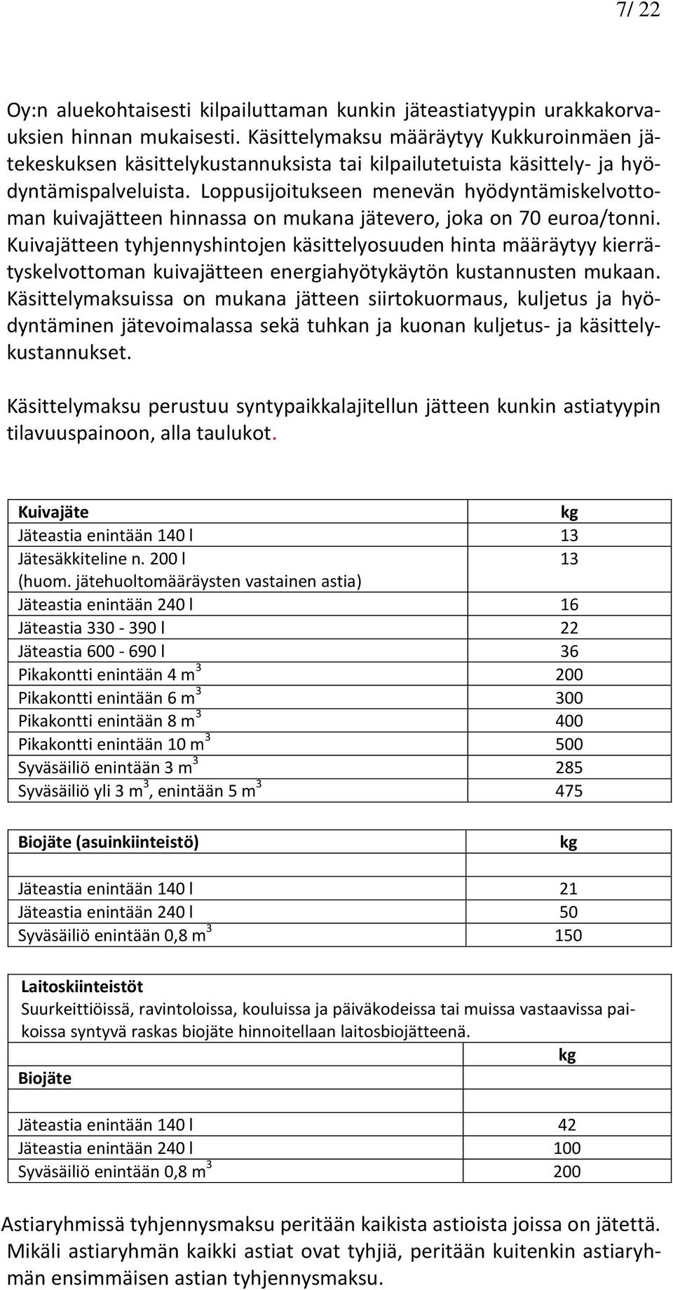 Loppusijoitukseen menevän hyödyntämiskelvottoman kuivajätteen hinnassa on mukana jätevero, joka on 70 euroa/tonni.