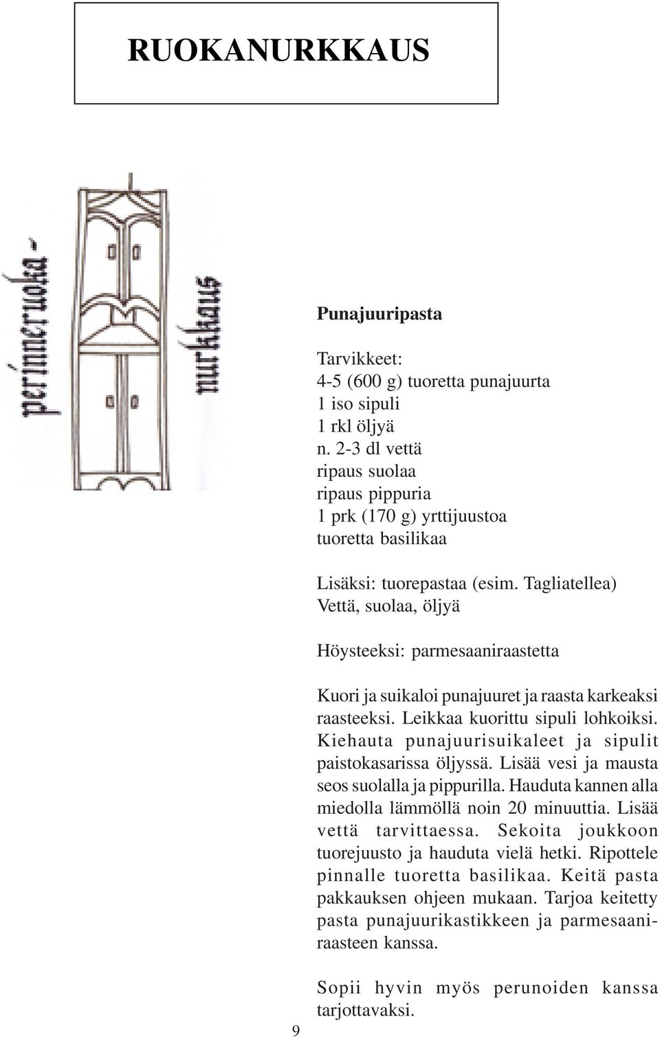 Tagliatellea) Vettä, suolaa, öljyä Höysteeksi: parmesaaniraastetta Kuori ja suikaloi punajuuret ja raasta karkeaksi raasteeksi. Leikkaa kuorittu sipuli lohkoiksi.