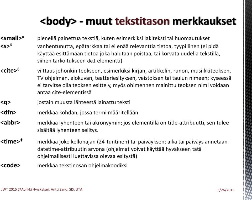 runon, musiikkiteoksen, TV ohjelman, elokuvan, teatteriesityksen, veistoksen tai taulun nimeen; kyseessä ei tarvitse olla teoksen esittely, myös ohimennen mainittu teoksen nimi voidaan antaa