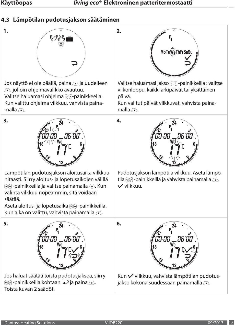 lopetusaikojen välillä -painikkeilla ja valitse painamalla Kun valinta vilkkuu nopeammin, sitä voidaan säätää Aseta aloitus- ja lopetusaika -painikkeilla Kun aika on valittu, vahvista painamalla