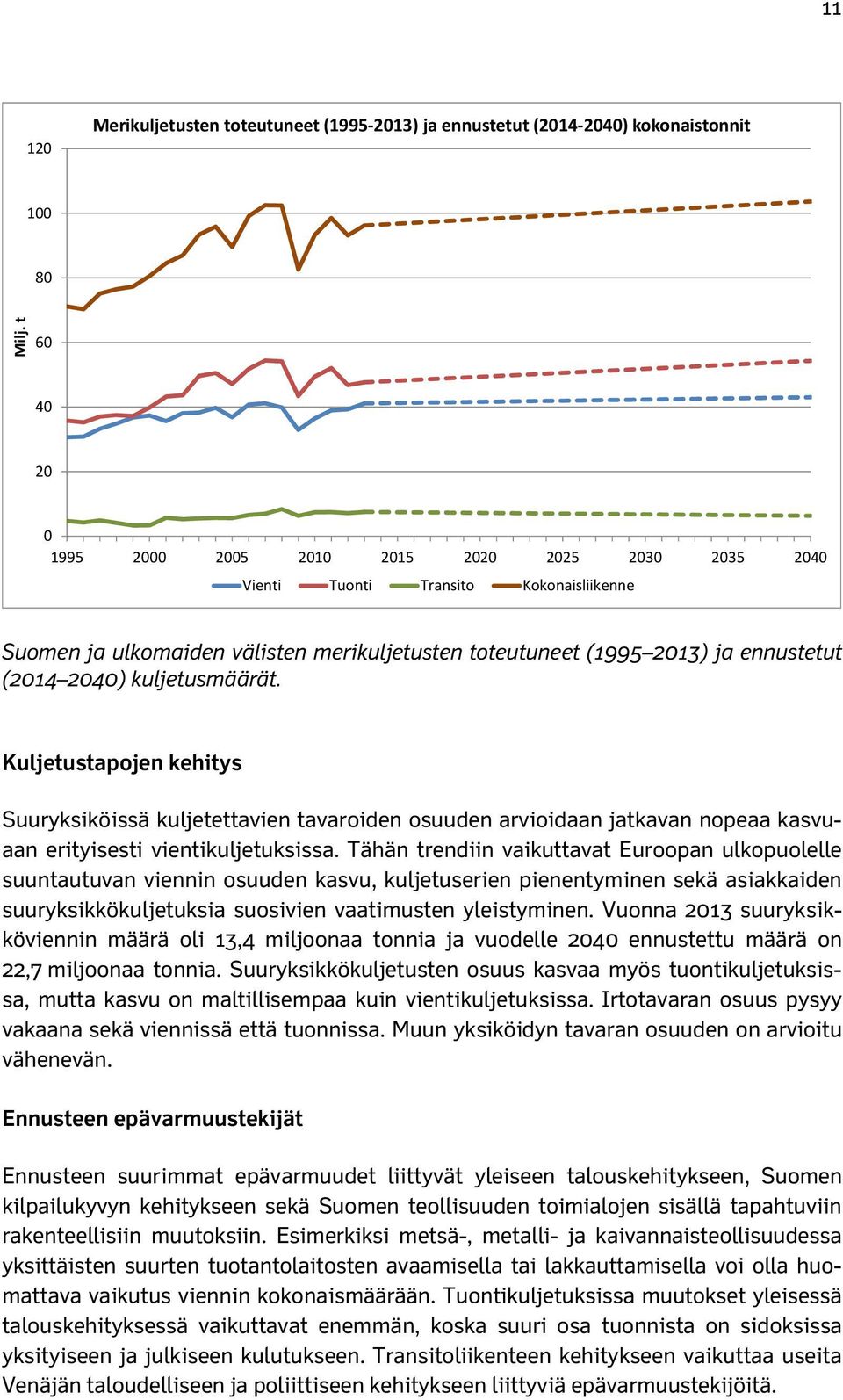 Kuljetustapojen kehitys Suuryksiköissä kuljetettavien tavaroiden osuuden arvioidaan jatkavan nopeaa kasvuaan erityisesti vientikuljetuksissa.