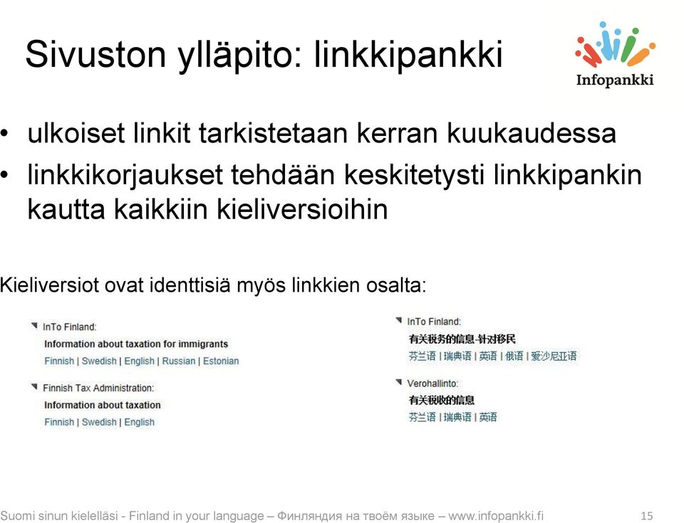 kaikkiin kieliversioihin Kieliversiot ovat identtisiä myös linkkien osalta: