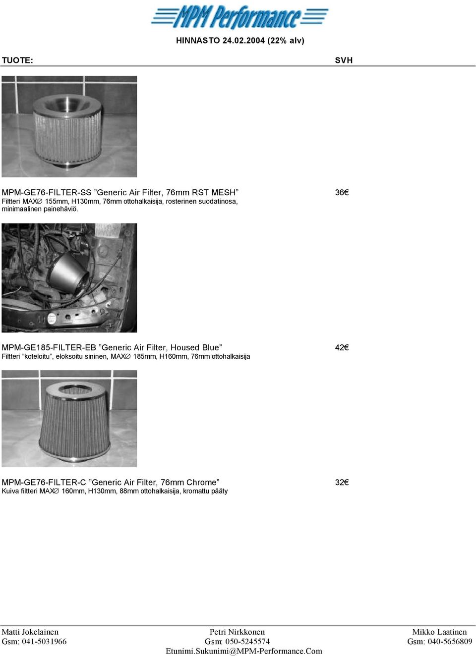 MPM-GE185-FILTER-EB Generic Air Filter, Housed Blue 42 Filtteri koteloitu, eloksoitu sininen, MAX