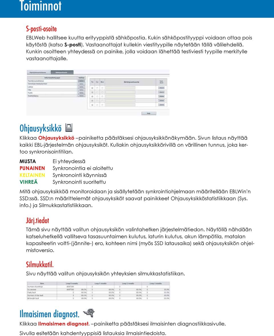 Ohjausyksikkö Klikkaa Ohjausyksikkö painiketta päästäksesi ohjausyksikkönäkymään. Sivun listaus näyttää kaikki EBL-järjestelmän ohjausyksiköt.