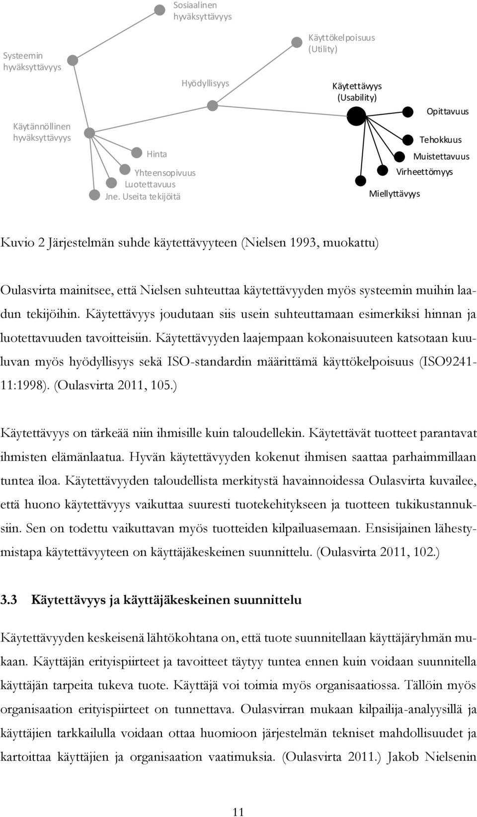 käytettävyyteen (Nielsen 1993, muokattu) Oulasvirta mainitsee, että Nielsen suhteuttaa käytettävyyden myös systeemin muihin laadun tekijöihin.