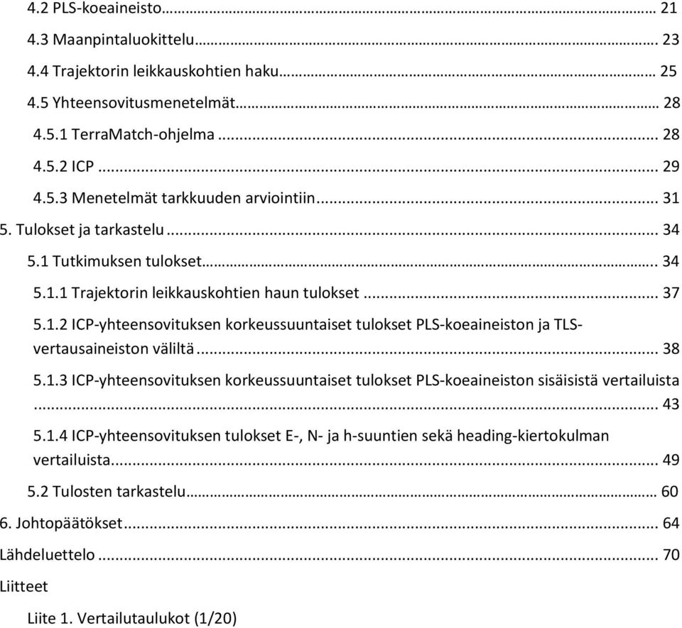 .. 38 5.1.3 ICP-yhteensovituksen korkeussuuntaiset tulokset PLS-koeaineiston sisäisistä vertailuista... 43 5.1.4 ICP-yhteensovituksen tulokset E-, N- ja h-suuntien sekä heading-kiertokulman vertailuista.