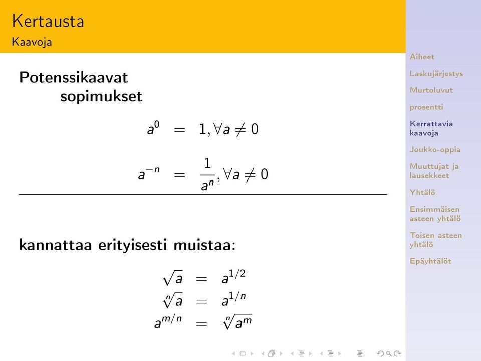 a n, a 0 kannattaa erityisesti