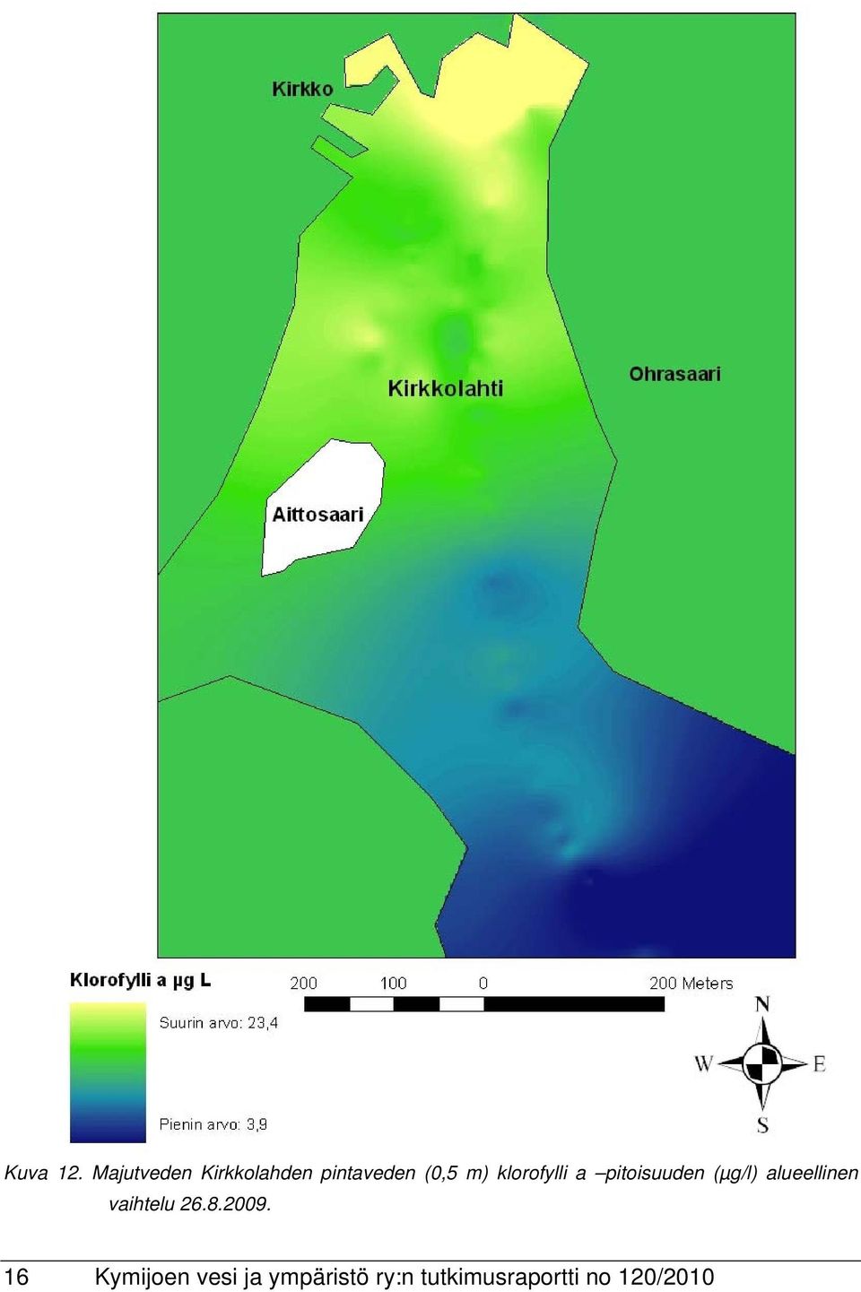 klorofylli a pitoisuuden (µg/l) alueellinen